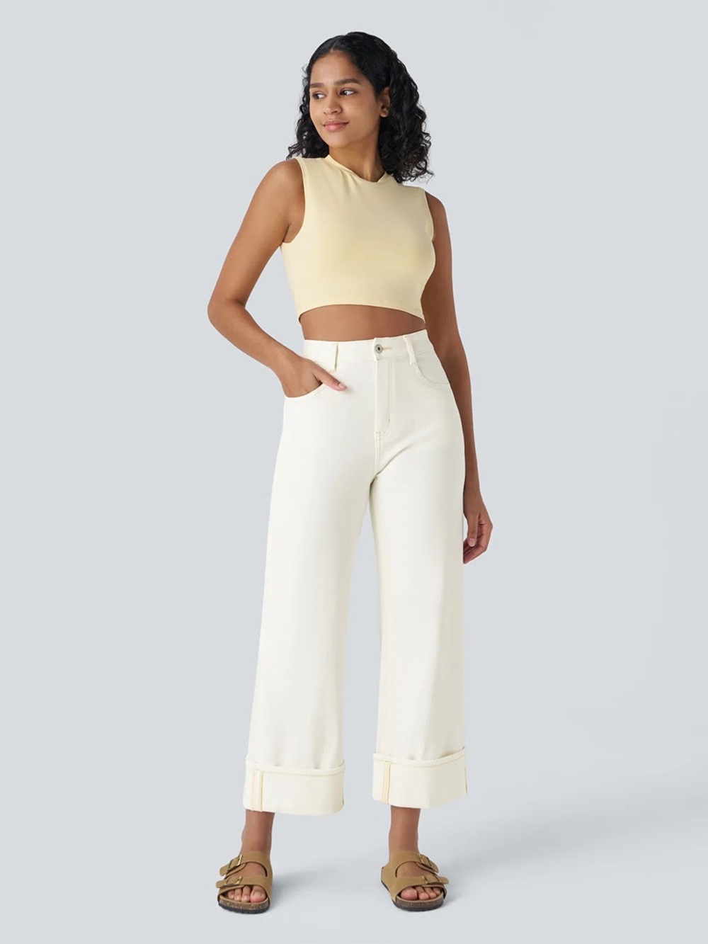 HALARA Wide Leg Crop Pants in Cream XL petite